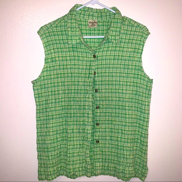 Cabellas 2x Plaid Cotton Lycra Check Pattern Button Down Sleeveless Top - Picture 1 of 6